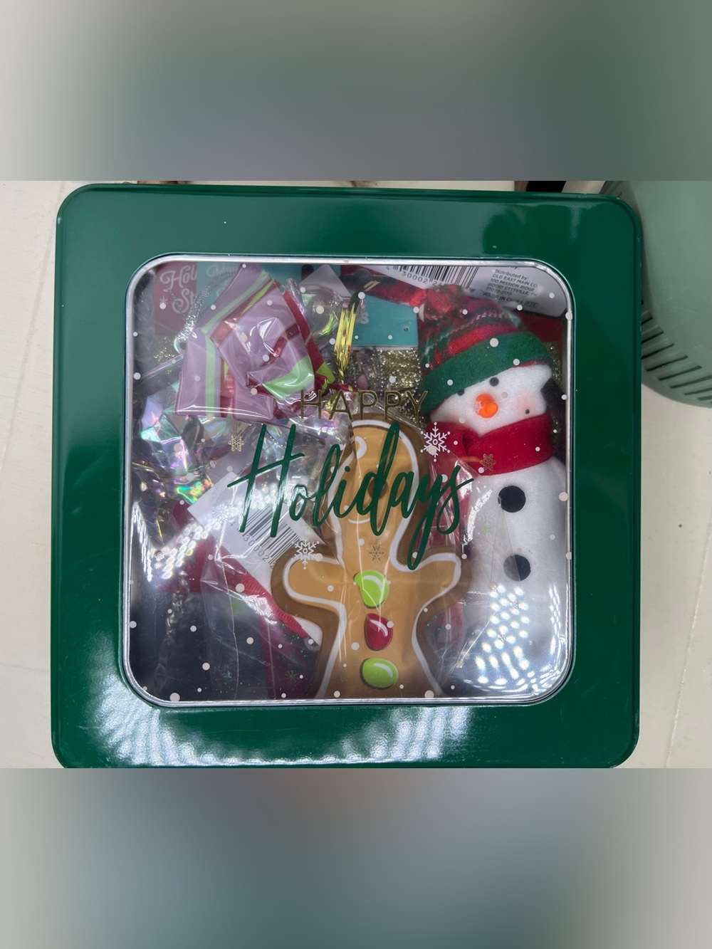 Brand New-Holiday Tin with 5 Assorted Ornaments